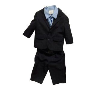 Toddler‎ Boys Black 3-piece Suit Set with Blue Shirt & Pants - Size 12 M